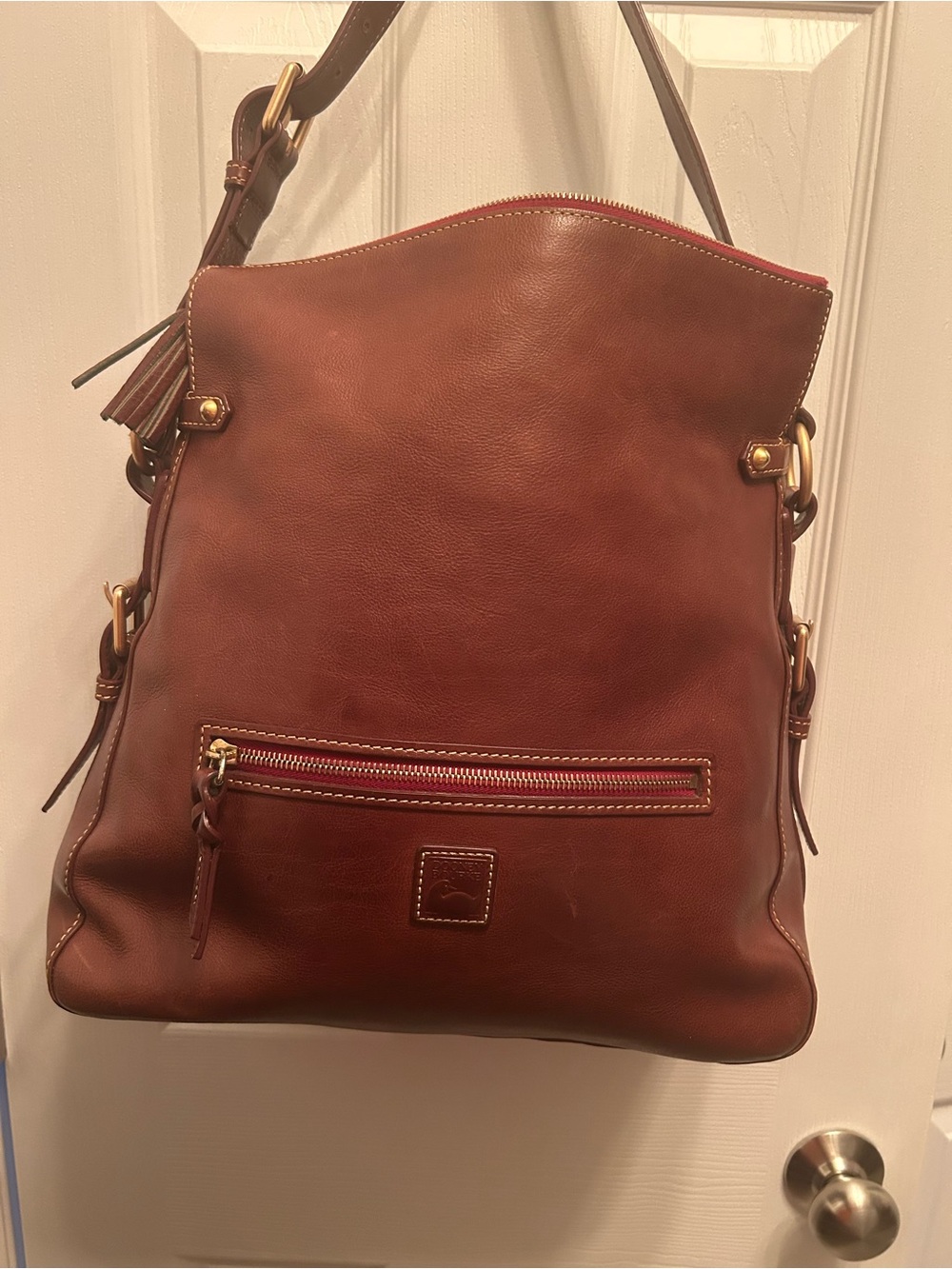 Dooney & Bourke Brown Leather Crossbody Bag with Front Zip Pocket
